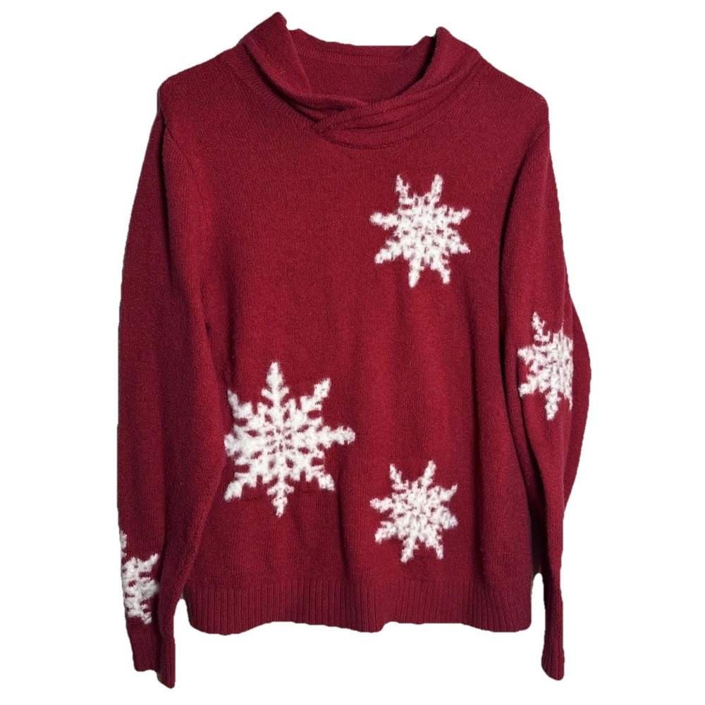 Christopher & Banks Red Snowflake Sweater Women M Pullover Holiday‎ Winter